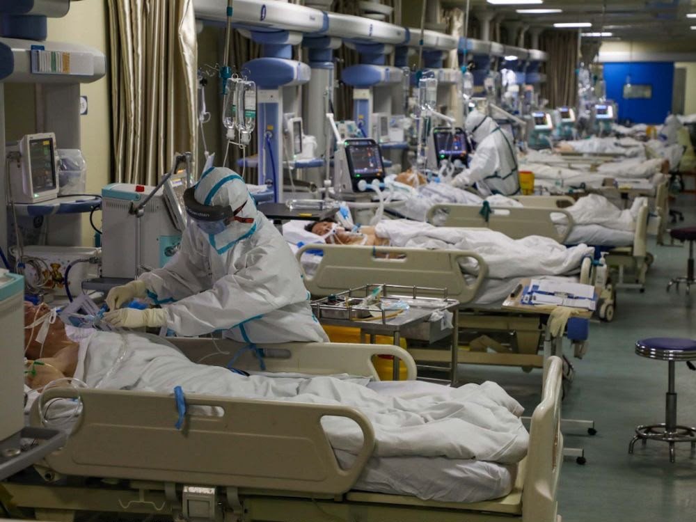 Healthcare workers in a hospital ward